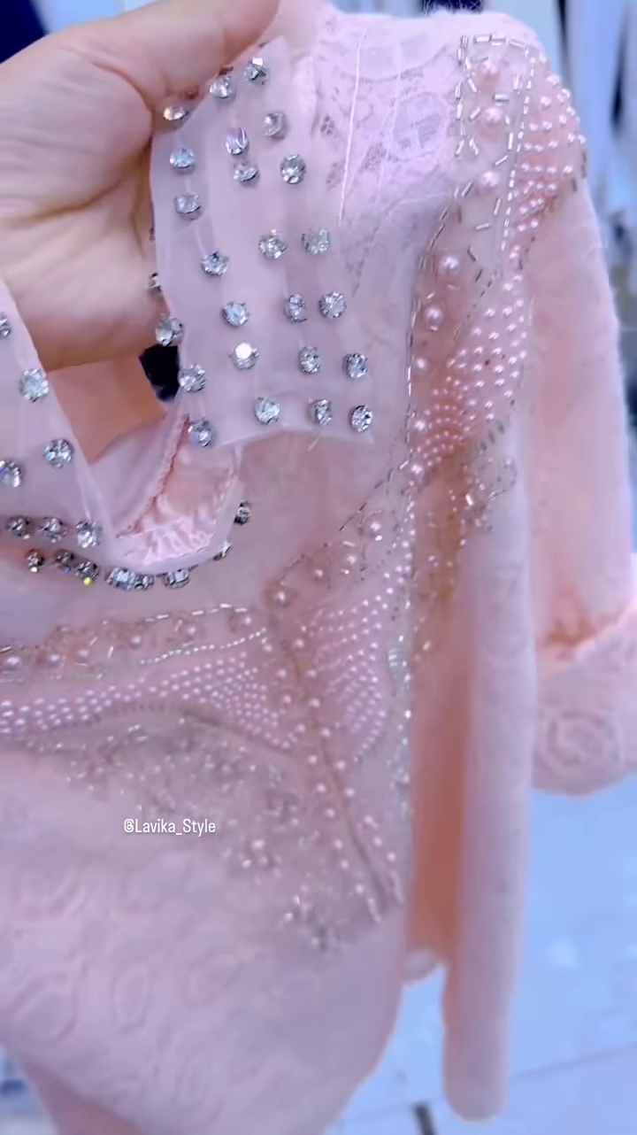 Exquisite Embellished Blouse with Lace and Pearl Detailing